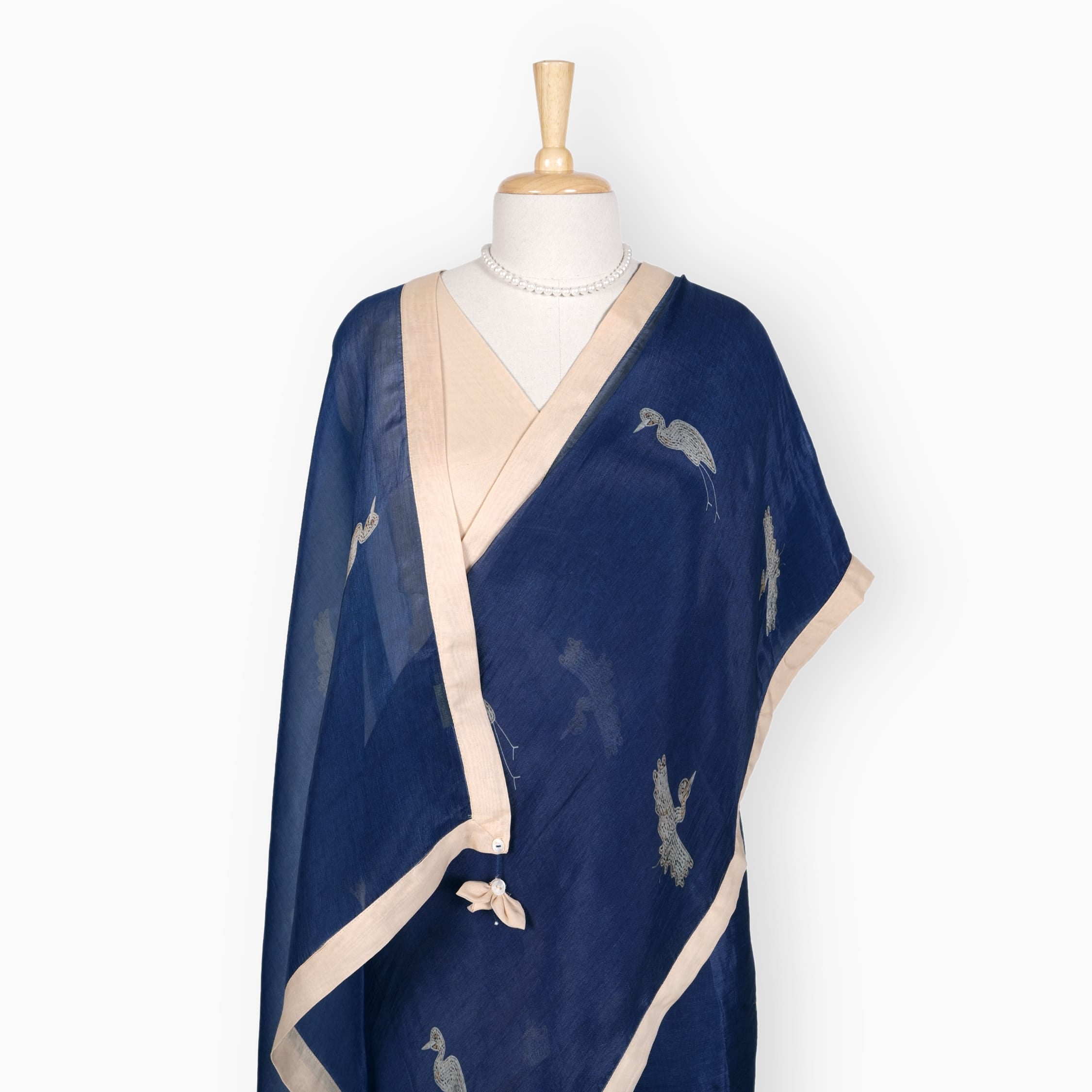 Organza Edit Saree Saree Dark Blue Organza Edit Flight of Cranes Printed Pure Tussar Organza Saree With Unstitched Blouse Piece