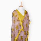 Organza Edit Saree Saree Dusty Pink & Yellow Organza Edit Hibiscus Bloom Printed Pure Tussar Organza Saree With Unstitched Blouse Piece