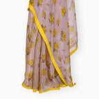 Organza Edit Saree Saree Dusty Pink & Yellow Organza Edit Hibiscus Bloom Printed Pure Tussar Organza Saree With Unstitched Blouse Piece