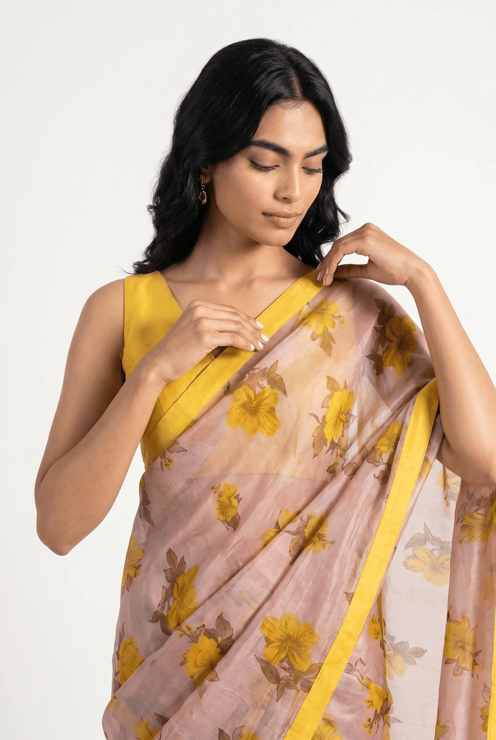 Organza Edit Saree Saree Dusty Pink & Yellow Tussar Organza Saree