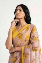 Organza Edit Saree Saree Dusty Pink & Yellow Tussar Organza Saree