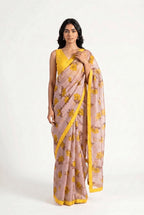 Organza Edit Saree Saree Dusty Pink & Yellow Tussar Organza Saree