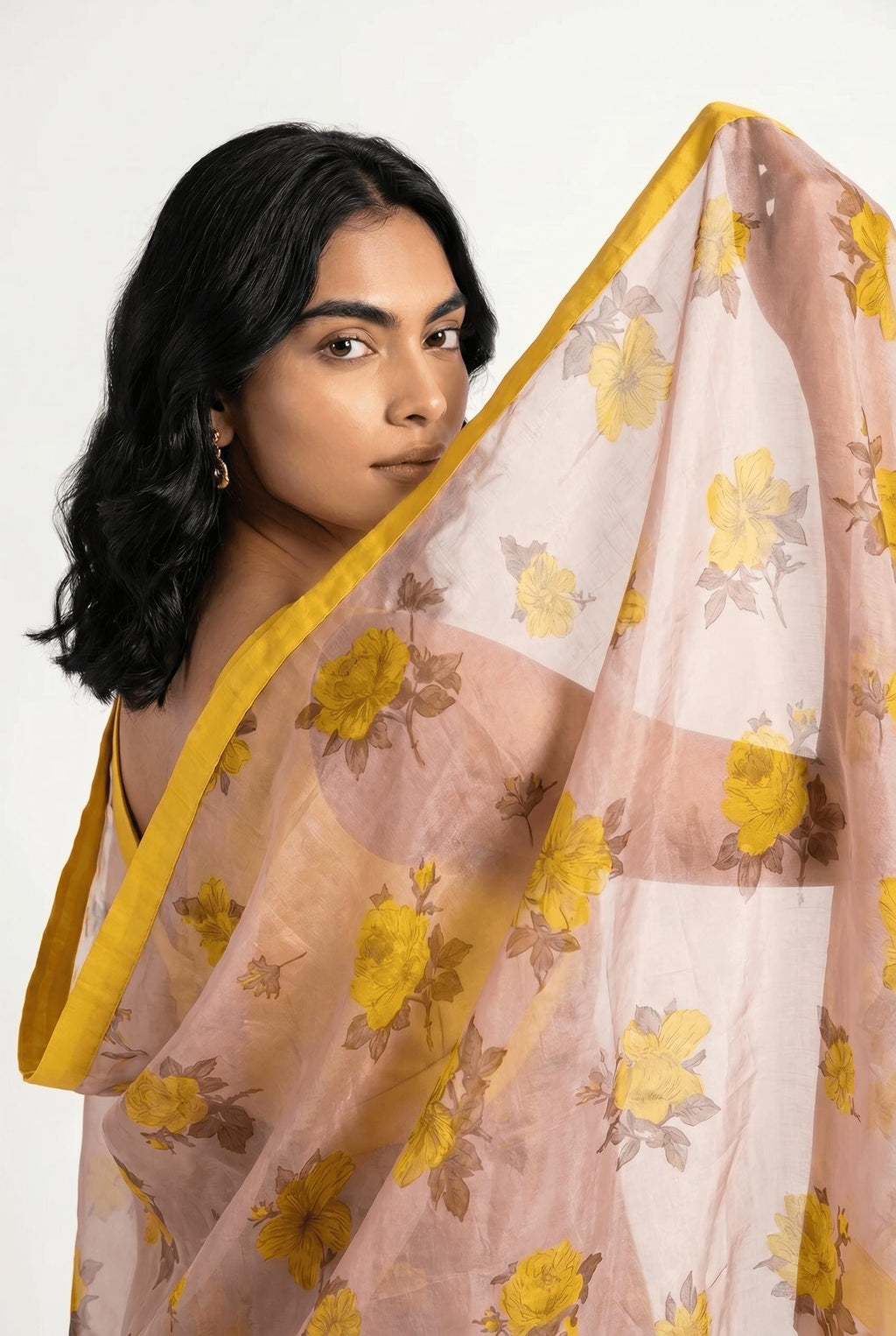 Organza Edit Saree Saree Dusty Pink & Yellow Tussar Organza Saree