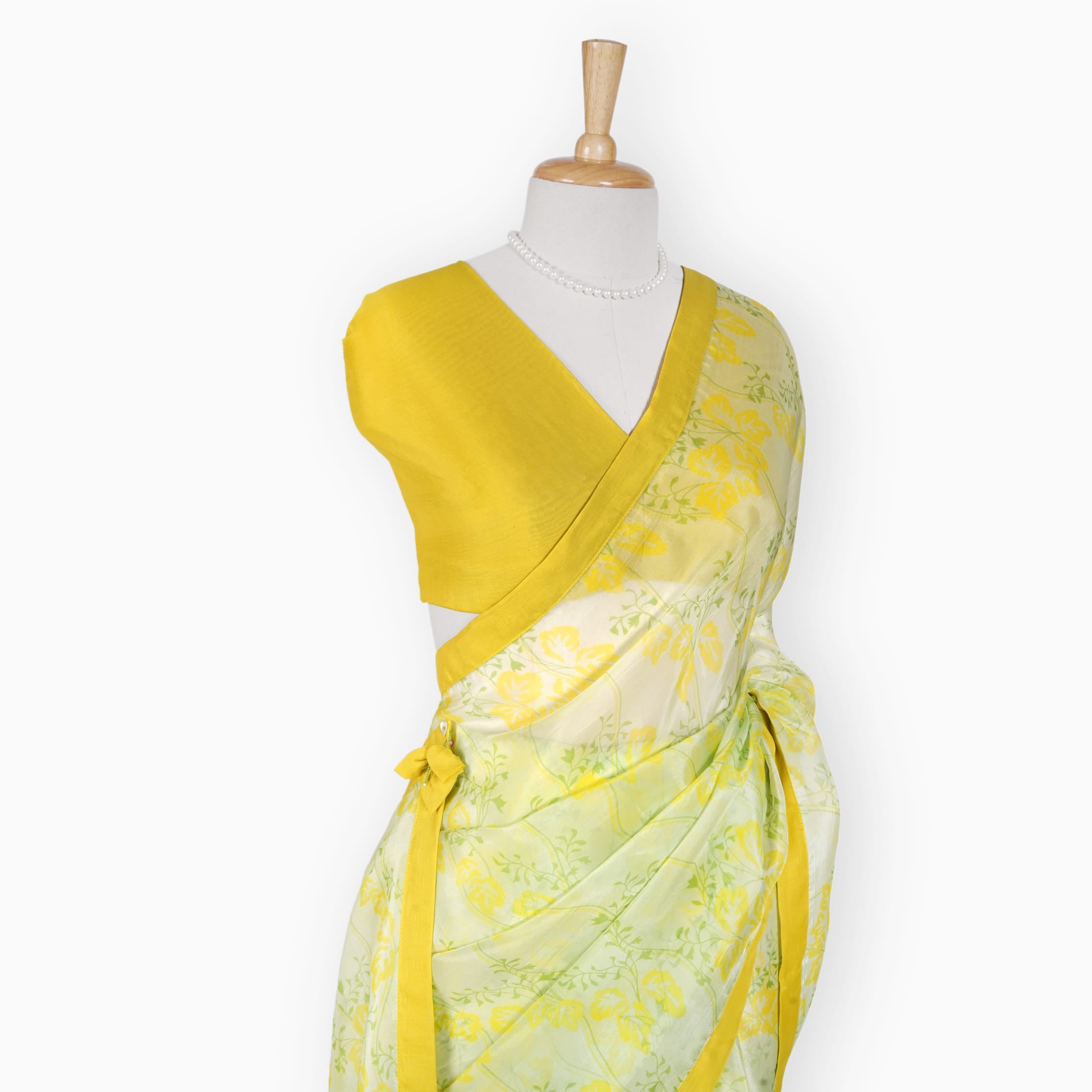 Organza Edit Saree Saree Lime Green & Yellow Organza Edit Floral Vines Printed Pure Tussar Organza Saree With Unstitched Blouse Piece