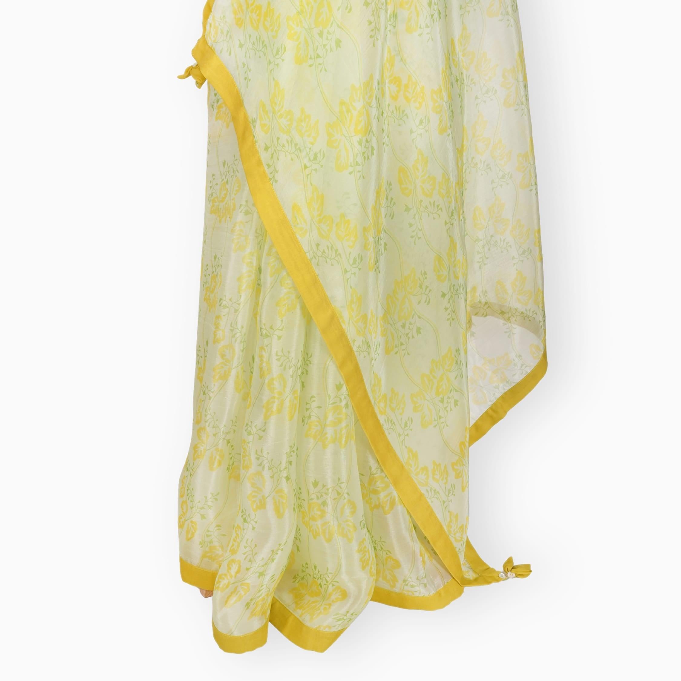 Organza Edit Saree Saree Lime Green & Yellow Organza Edit Floral Vines Printed Pure Tussar Organza Saree With Unstitched Blouse Piece