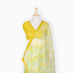 Organza Edit Saree Saree Lime Green & Yellow Organza Edit Floral Vines Printed Pure Tussar Organza Saree With Unstitched Blouse Piece