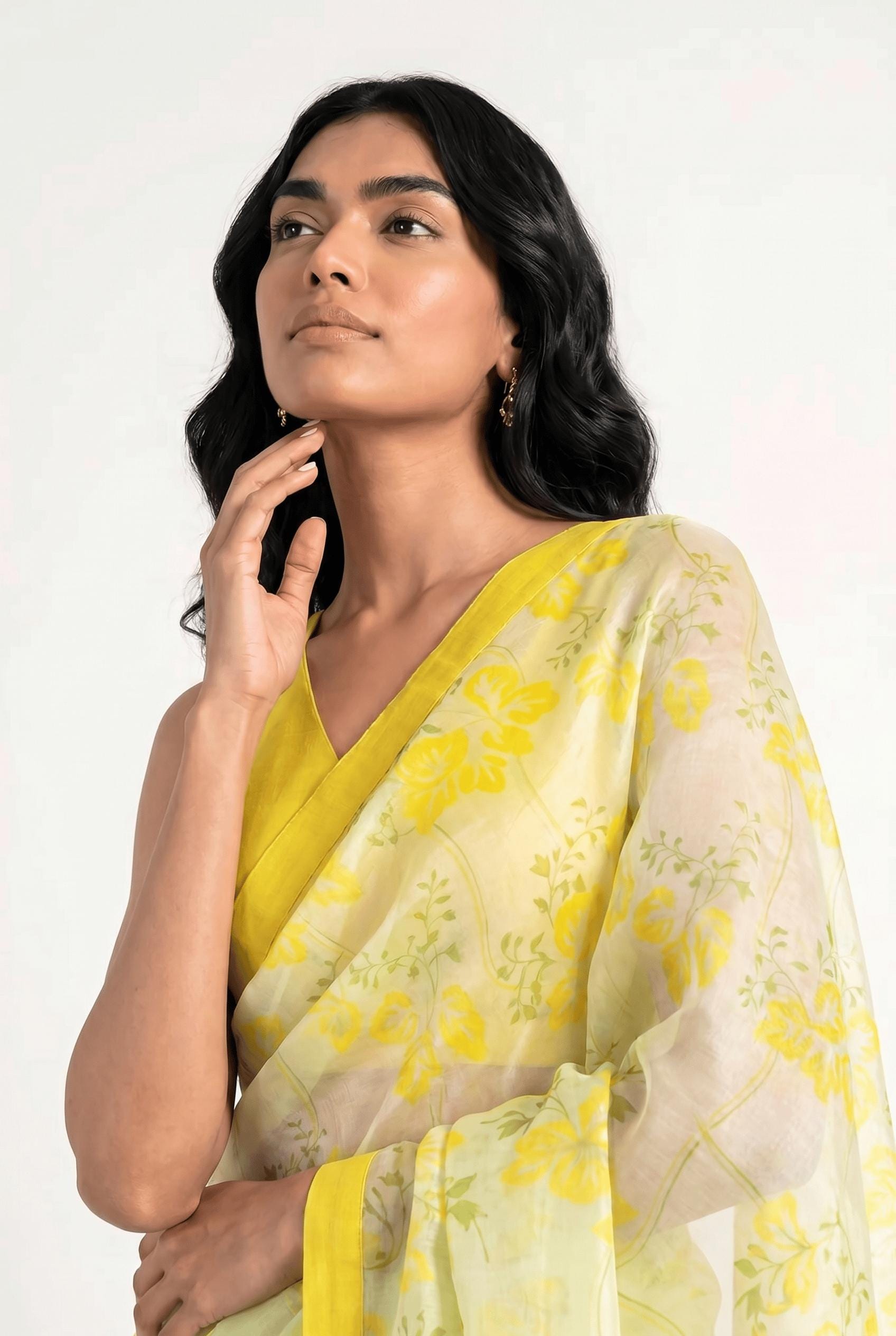 Organza Edit Saree Saree Lime Green & Yellow Tussar Organza Saree