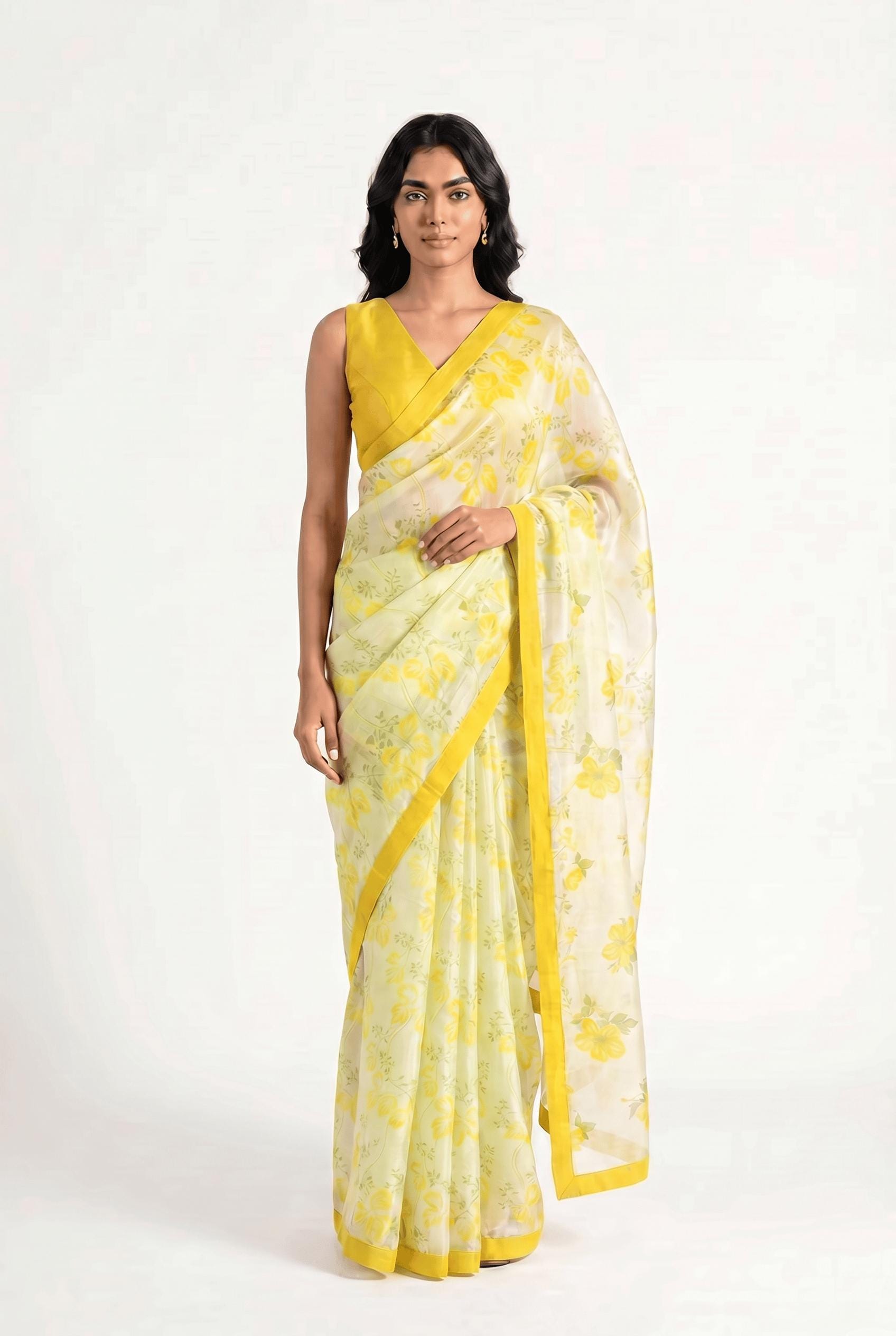 Organza Edit Saree Saree Lime Green & Yellow Tussar Organza Saree