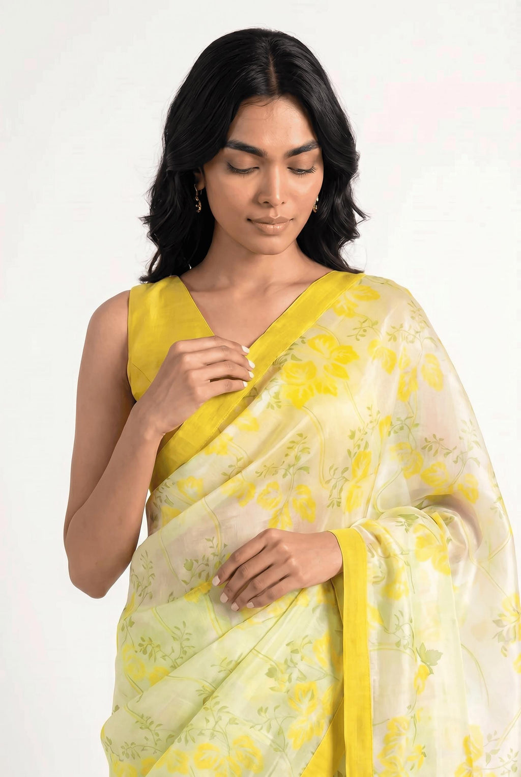 Organza Edit Saree Saree Lime Green & Yellow Tussar Organza Saree