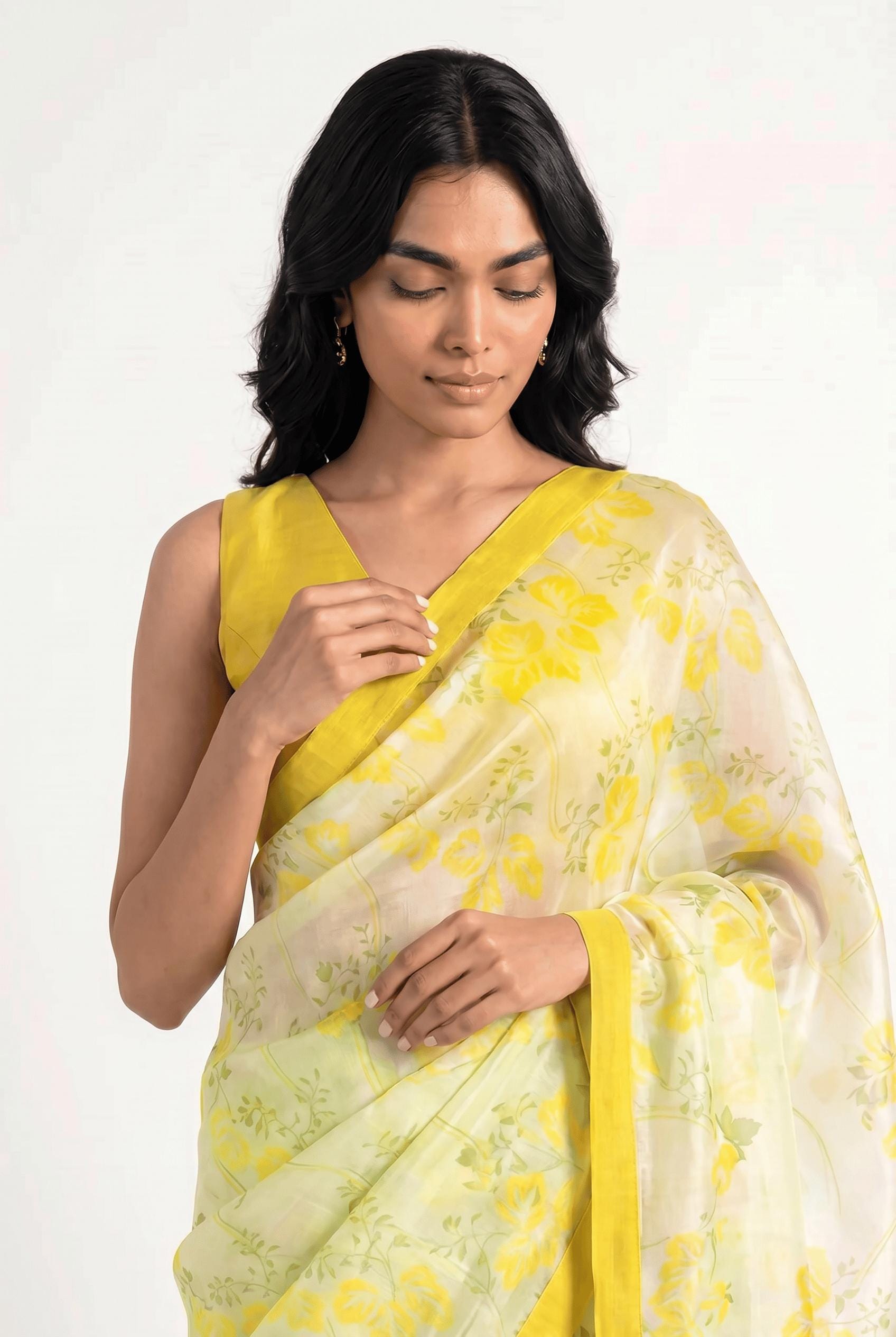 Organza Edit Saree Saree Lime Green & Yellow Tussar Organza Saree