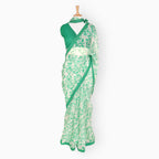 Organza Edit Saree Saree Off-White & Green Organza Edit Floral Vines Printed Pure Tussar Organza Saree With Unstitched Blouse Piece
