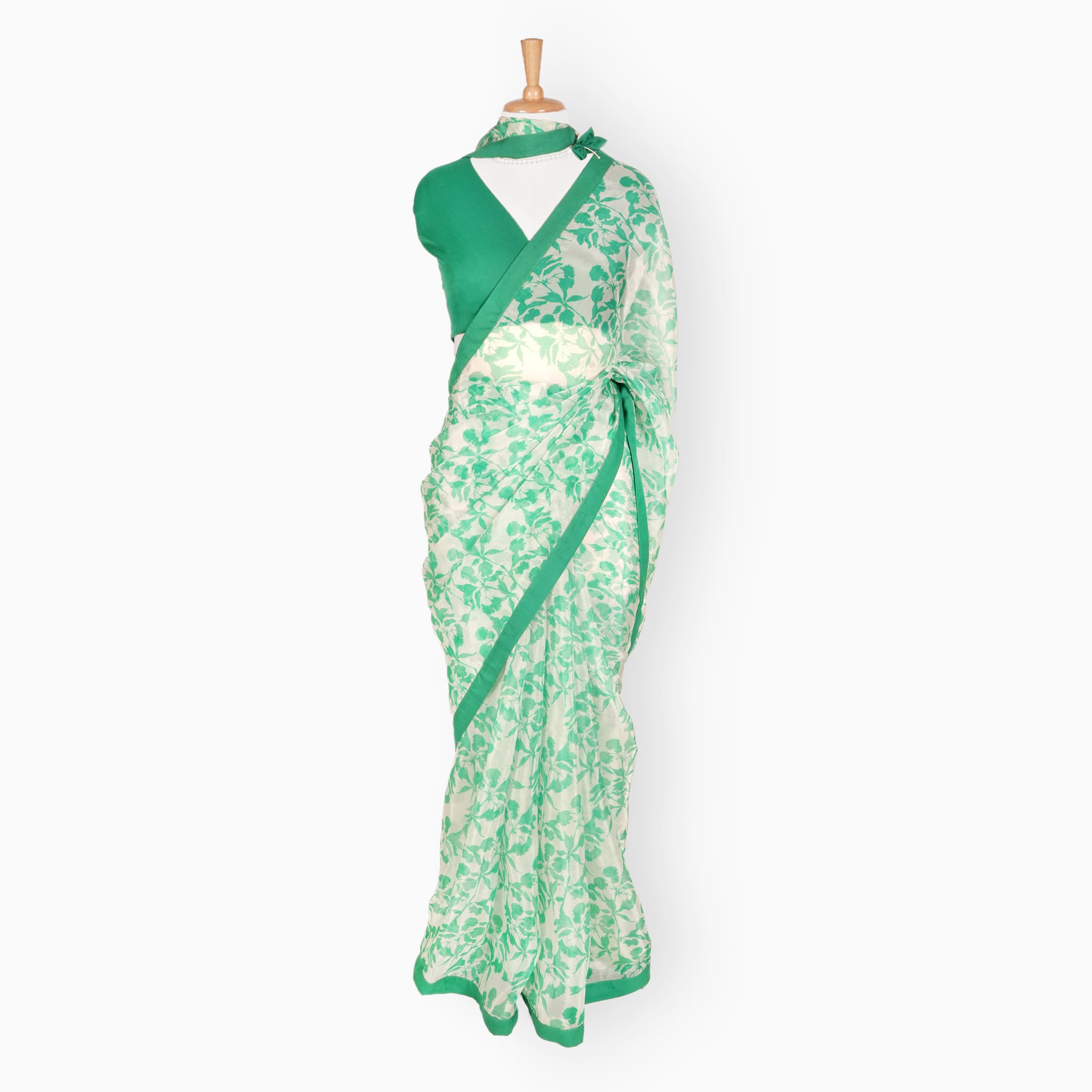 Organza Edit Saree Saree Off-White & Green Organza Edit Floral Vines Printed Pure Tussar Organza Saree With Unstitched Blouse Piece