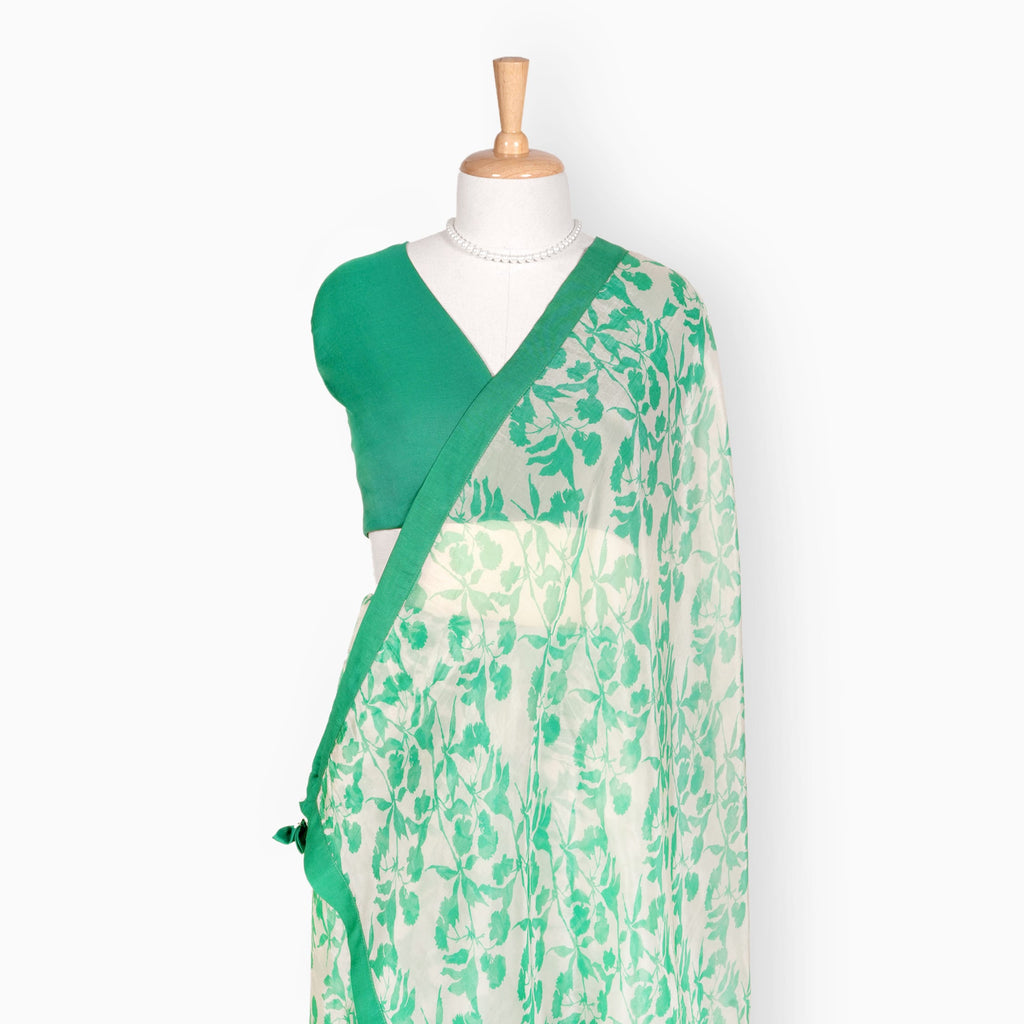 Organza Edit Saree Saree Off-White & Green Organza Edit Floral Vines Printed Pure Tussar Organza Saree With Unstitched Blouse Piece