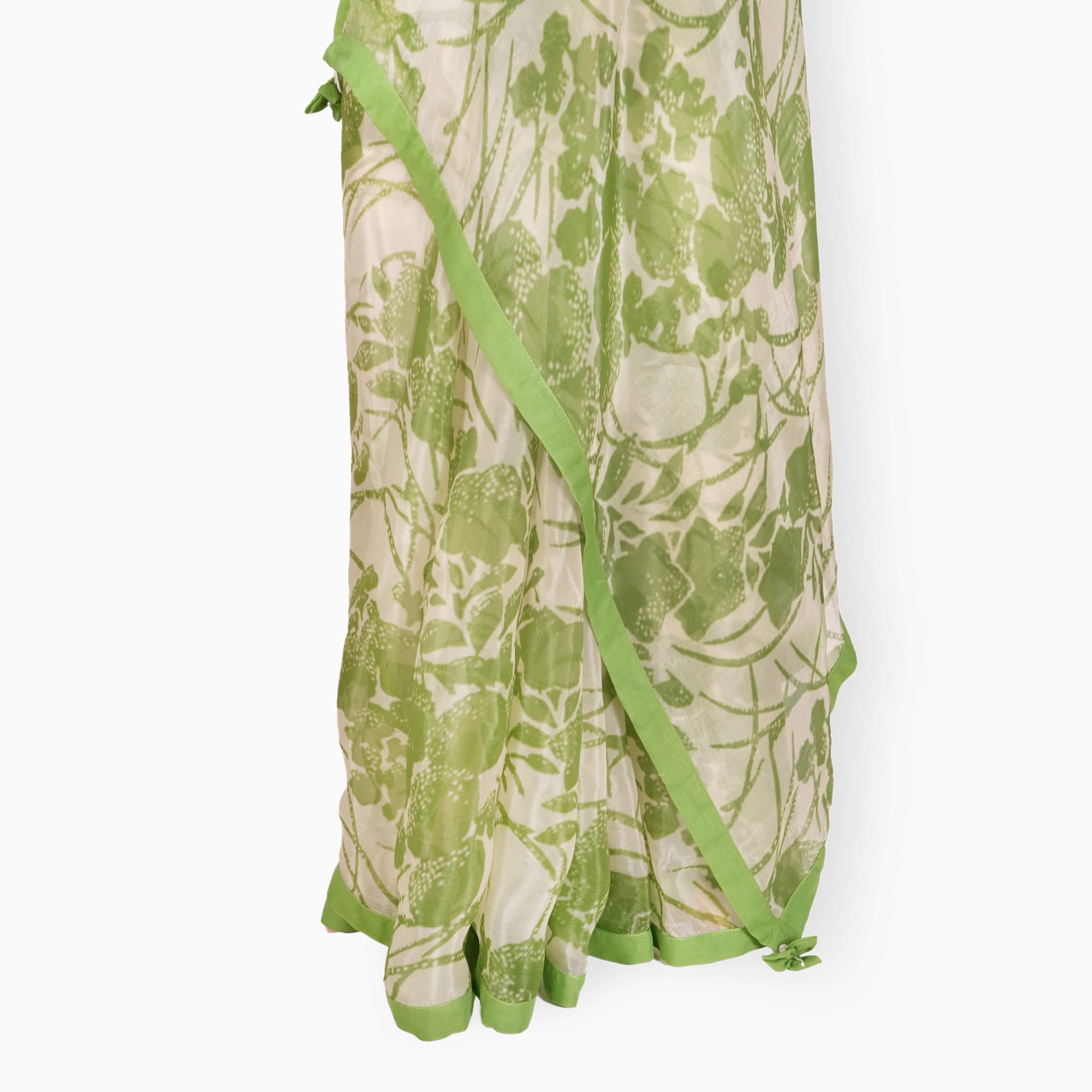 Organza Edit Saree Saree Off-White & Green Organza Edit Spring Garden Printed Pure Tussar Organza Saree With Unstitched Blouse Piece