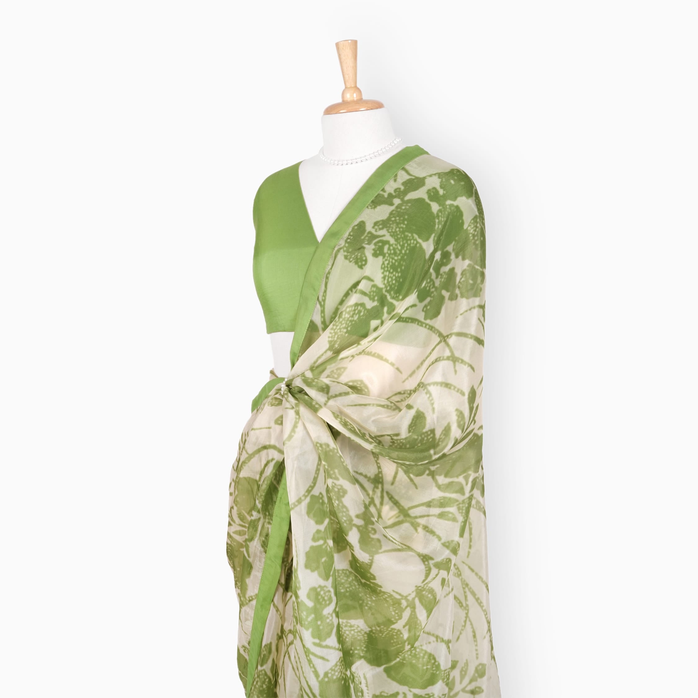 Organza Edit Saree Saree Off-White & Green Organza Edit Spring Garden Printed Pure Tussar Organza Saree With Unstitched Blouse Piece