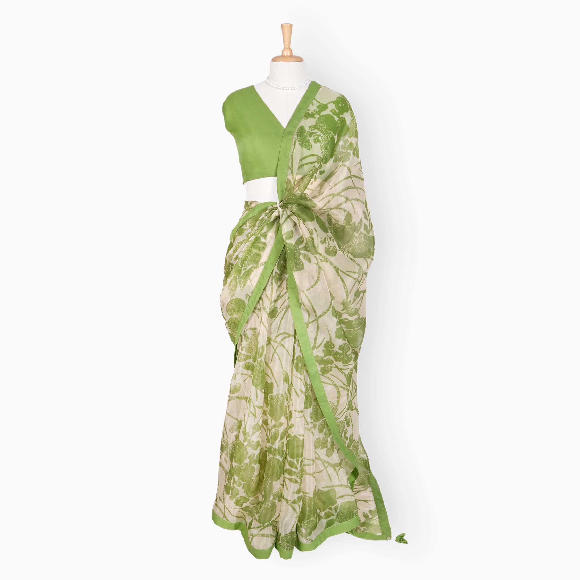 Organza Edit Saree Saree Off-White & Green Organza Edit Spring Garden Printed Pure Tussar Organza Saree With Unstitched Blouse Piece
