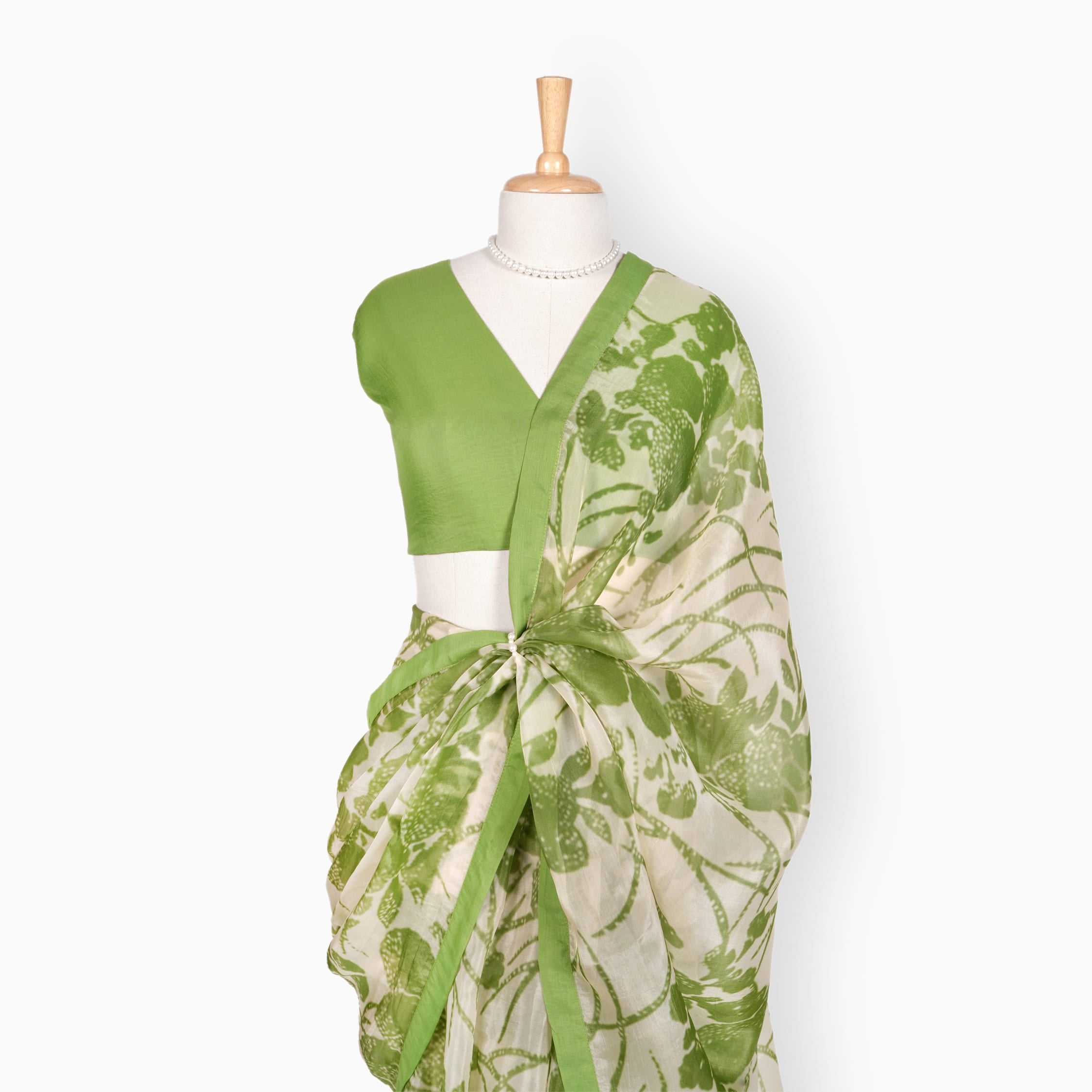 Organza Edit Saree Saree Off-White & Green Organza Edit Spring Garden Printed Pure Tussar Organza Saree With Unstitched Blouse Piece