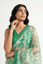 Organza Edit Saree Saree Off-White & Green Tussar Organza Saree