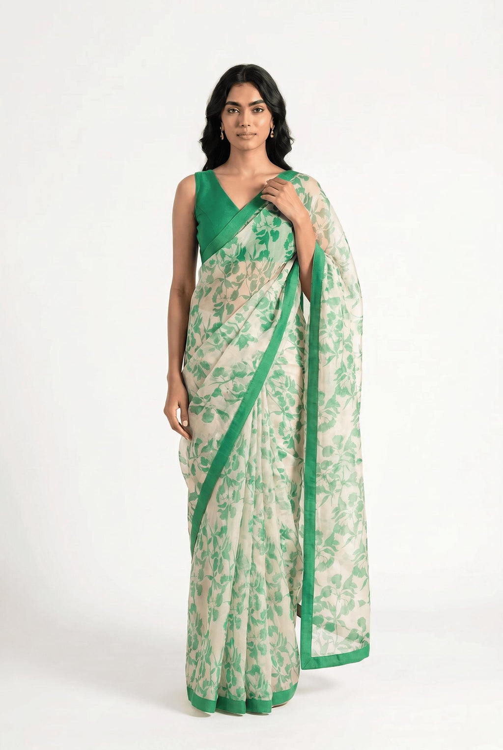 Organza Edit Saree Saree Off-White & Green Tussar Organza Saree