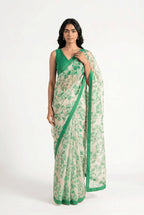Organza Edit Saree Saree Off-White & Green Tussar Organza Saree