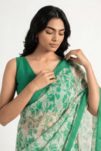 Organza Edit Saree Saree Off-White & Green Tussar Organza Saree
