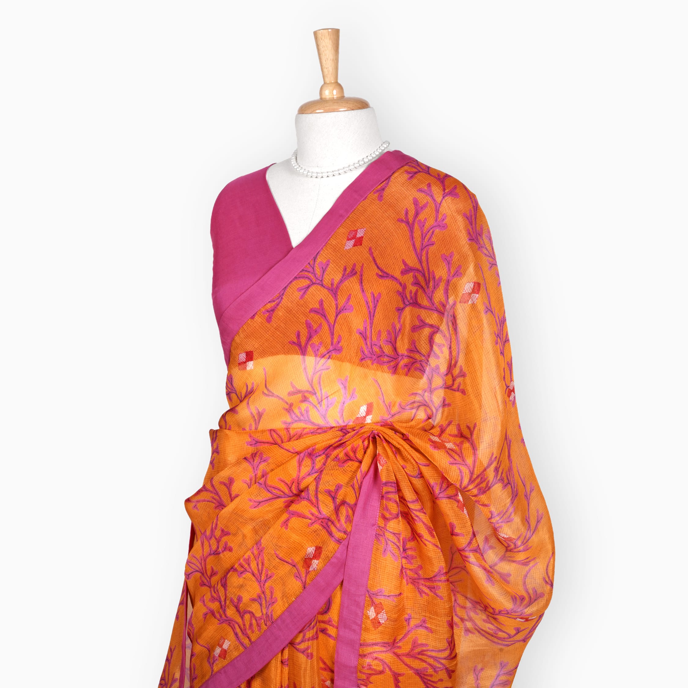 Organza Edit Saree Saree Orange & Pink Organza Edit Blooming Vines Printed Pure Tussar Organza Saree With Unstitched Blouse Piece