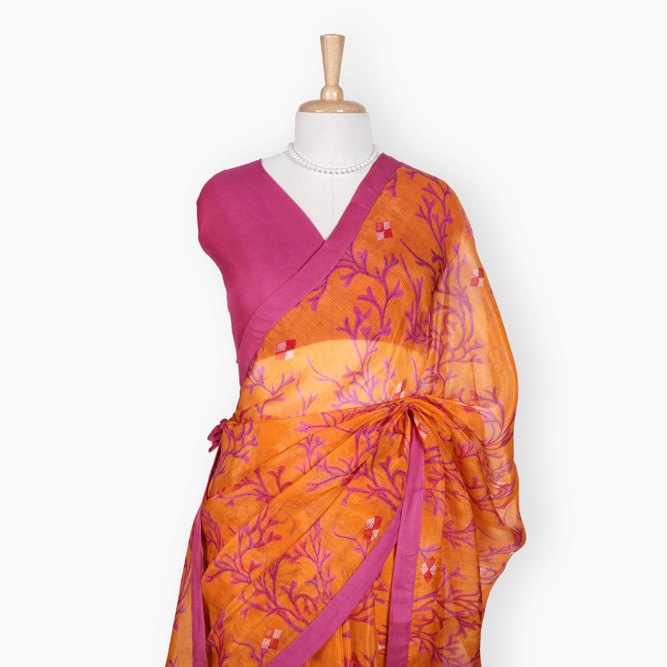 Organza Edit Saree Saree Orange & Pink Organza Edit Blooming Vines Printed Pure Tussar Organza Saree With Unstitched Blouse Piece