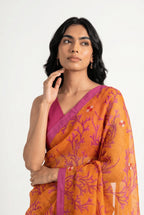 Organza Edit Saree Saree Orange & Pink Tussar Organza Saree