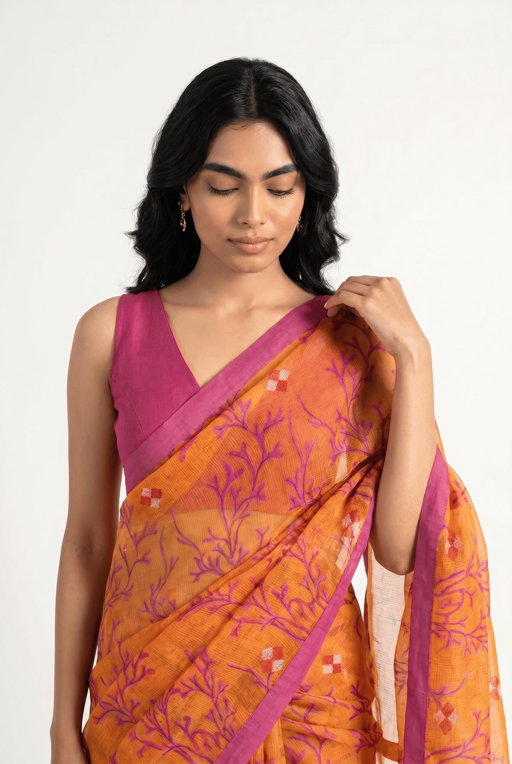 Organza Edit Saree Saree Orange & Pink Tussar Organza Saree
