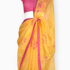 Organza Edit Saree Saree Summer Yellow & Pink Organza Edit Autumn Leaves Printed Pure Tussar Organza Saree With Unstitched Blouse Piece