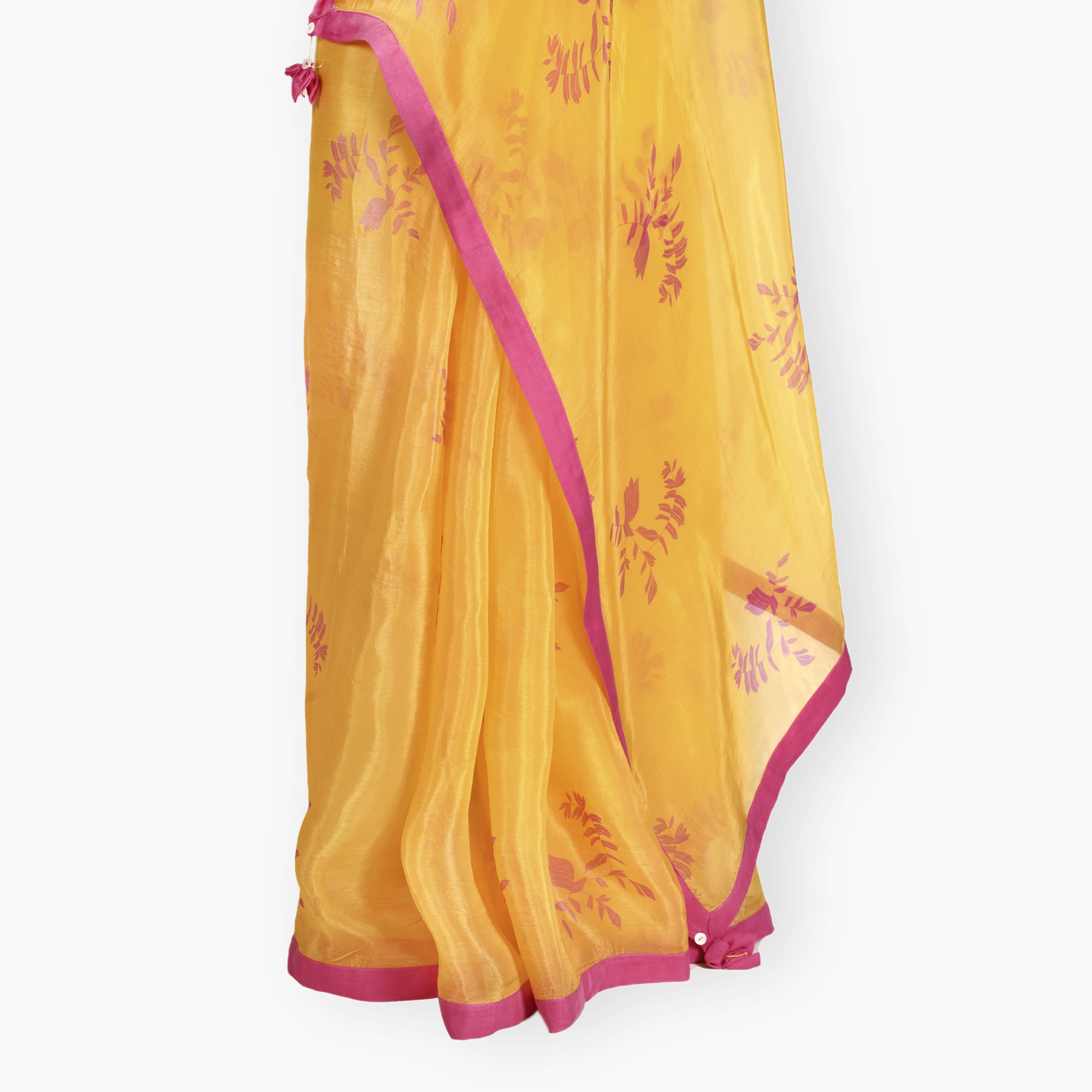 Organza Edit Saree Saree Summer Yellow & Pink Organza Edit Autumn Leaves Printed Pure Tussar Organza Saree With Unstitched Blouse Piece