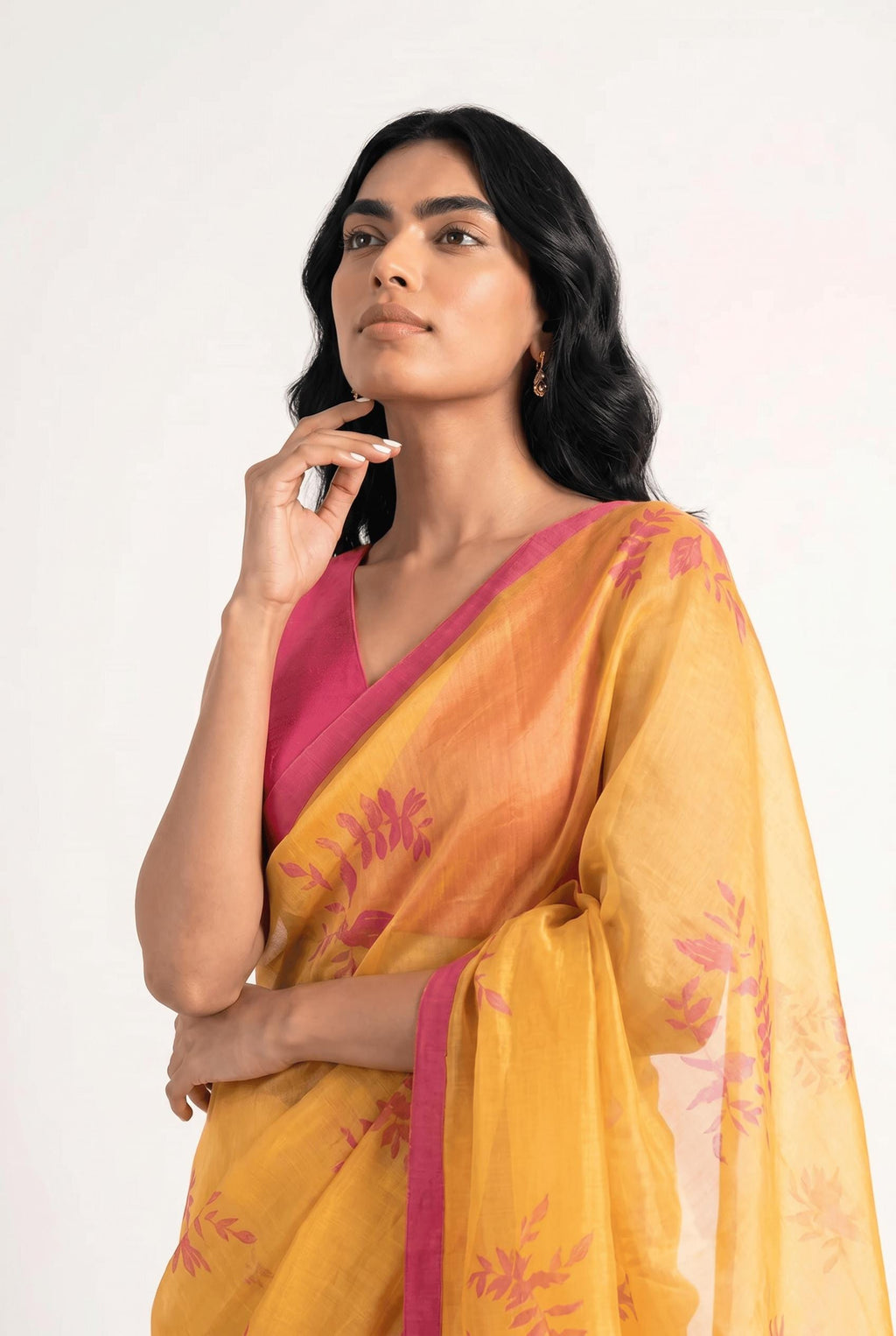 Organza Edit Saree Saree Summer Yellow & Pink Tussar Organza Saree