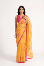 Organza Edit Saree Saree Summer Yellow & Pink Tussar Organza Saree