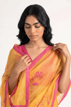 Organza Edit Saree Saree Summer Yellow & Pink Tussar Organza Saree