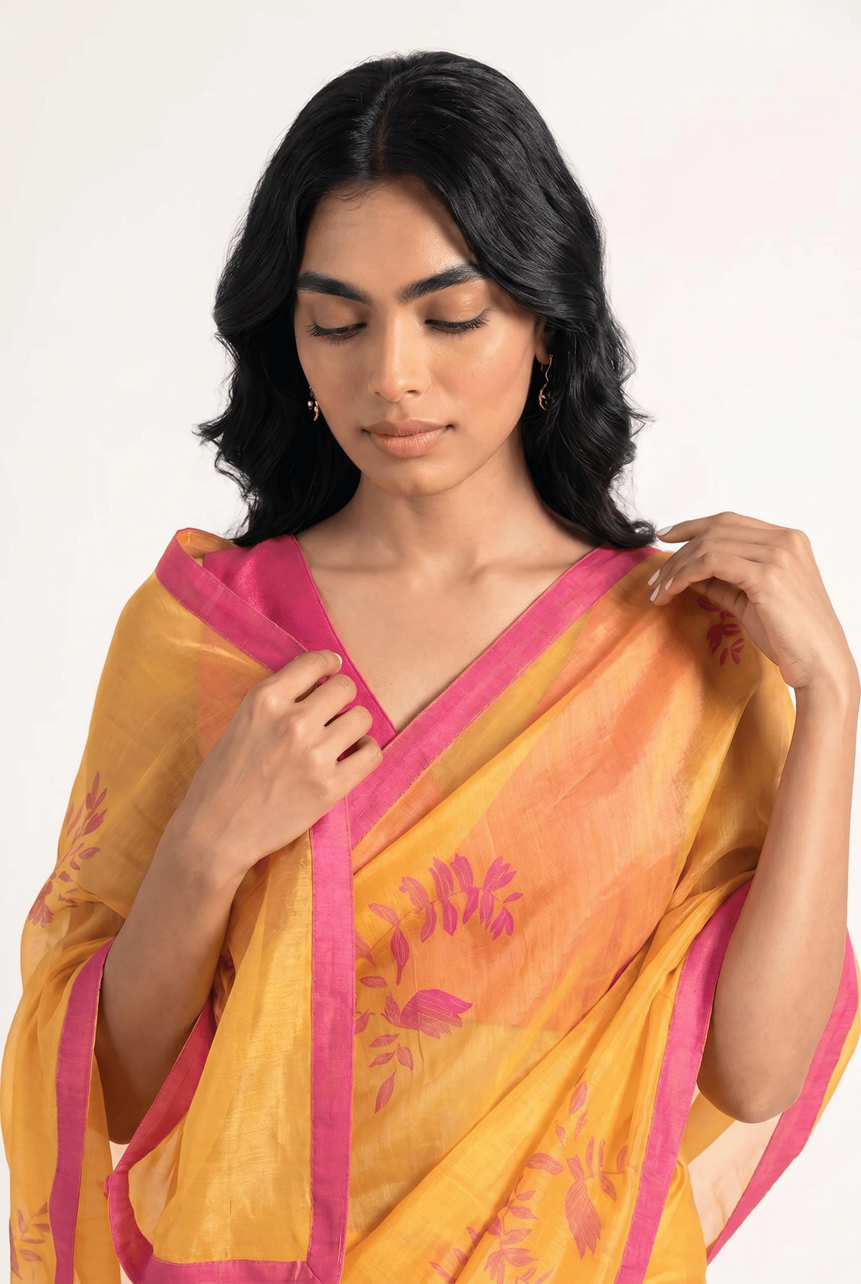 Organza Edit Saree Saree Summer Yellow & Pink Tussar Organza Saree