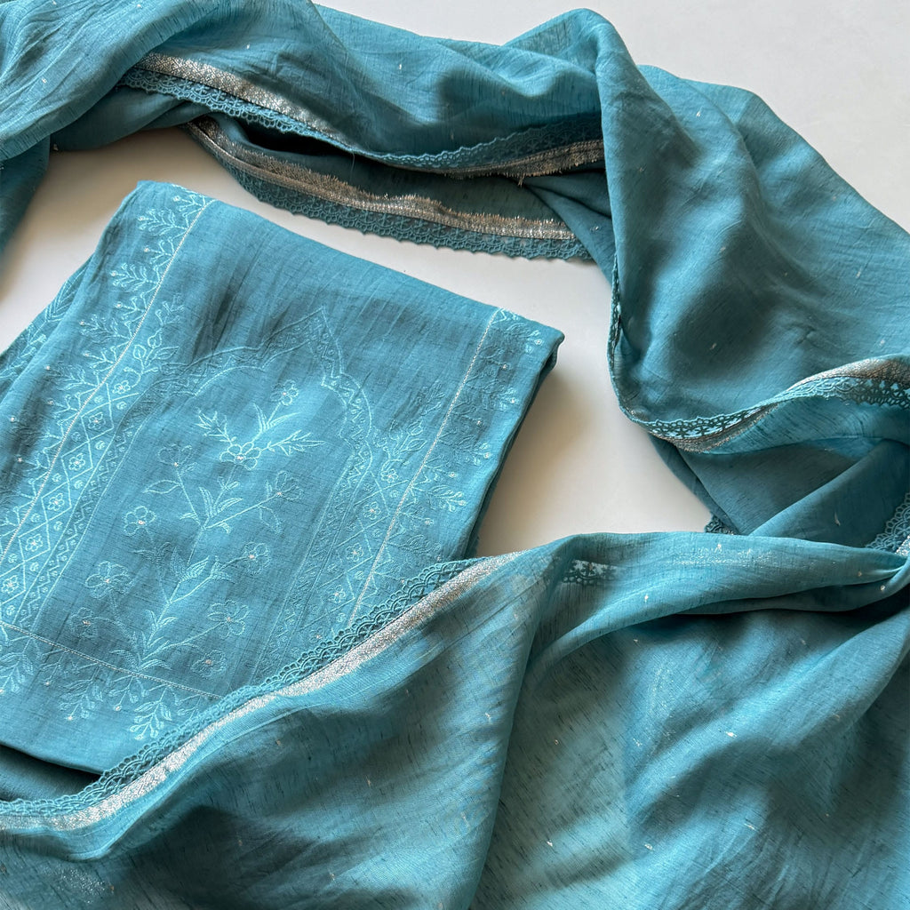 Paro Unstitched Suit Unstitched Suit Classic Denim Linen Suit Set
