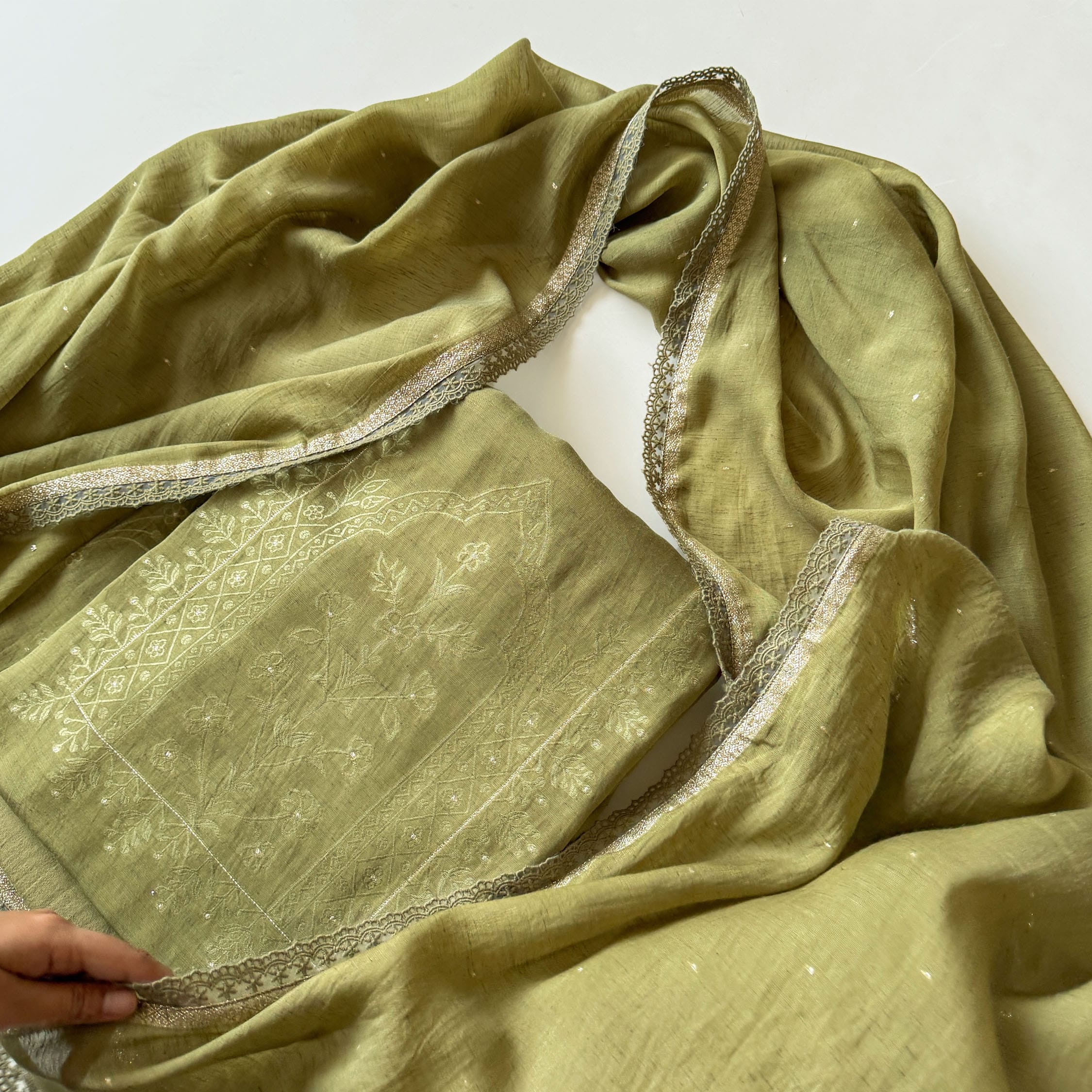Paro Unstitched Suit Unstitched Suit Classic Green Linen Suit Set