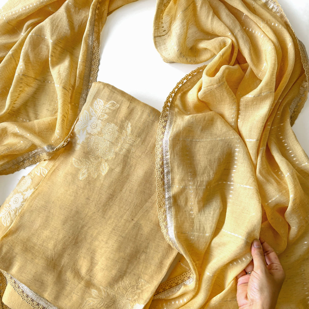 Paro Unstitched Suit Unstitched Suit Golden Yellow Linen Suit Set