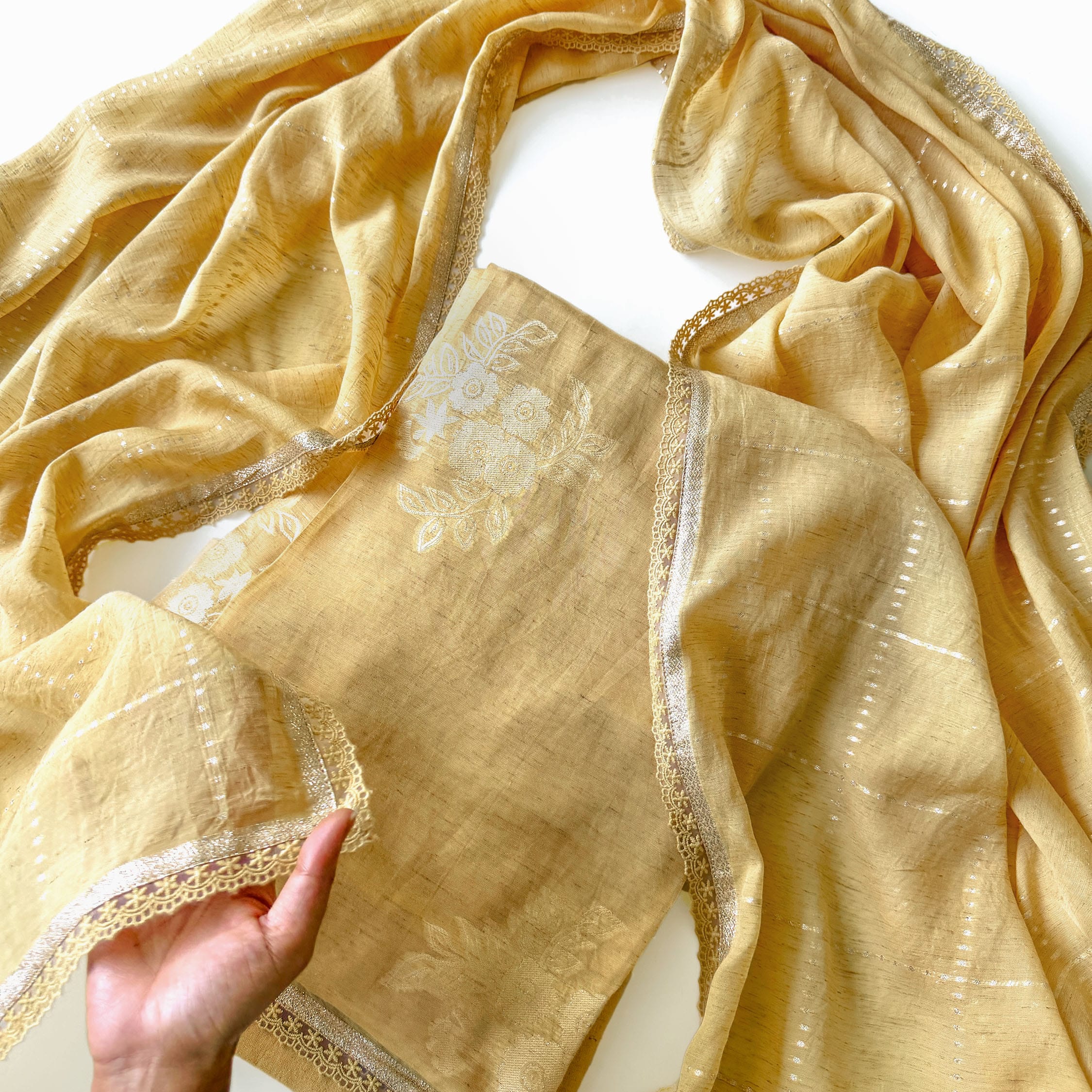 Paro Unstitched Suit Unstitched Suit Golden Yellow Linen Suit Set