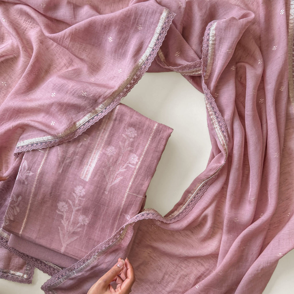 Paro Unstitched Suit Unstitched Suit Muted Mauve Linen Suit Set