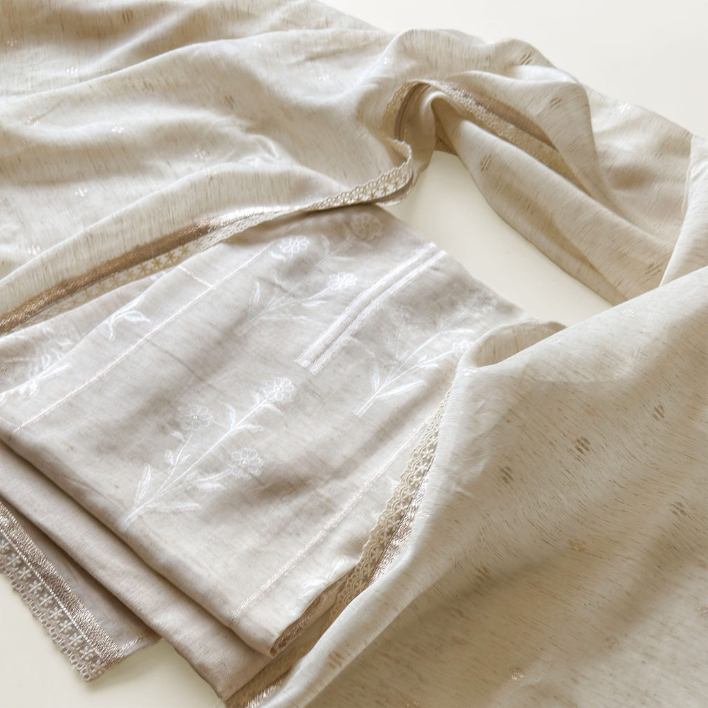 Paro Unstitched Suit Unstitched Suit Natural White Linen Suit Set