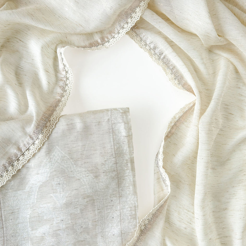 Paro Unstitched Suit Unstitched Suit Natural White Linen Suit Set