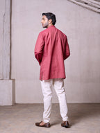 Plain Short Stitched Kurta Men's Stitched Short Kurta Men's Dull Red Silk Linen Short Kurta