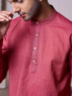 Plain Short Stitched Kurta Men's Stitched Short Kurta Men's Dull Red Silk Linen Short Kurta