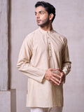 Plain Short Stitched Kurta Men's Stitched Short Kurta Men's Khaki Silk Linen Short Kurta