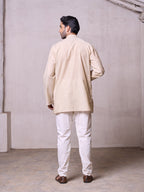 Plain Short Stitched Kurta Men's Stitched Short Kurta Men's Khaki Silk Linen Short Kurta