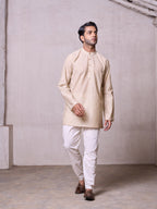 Plain Short Stitched Kurta Men's Stitched Short Kurta Men's Khaki Silk Linen Short Kurta