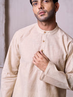 Plain Short Stitched Kurta Men's Stitched Short Kurta Men's Khaki Silk Linen Short Kurta