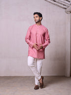 Plain Short Stitched Kurta Men's Stitched Short Kurta Men's Pink Silk Linen Short Kurta