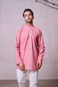 Plain Short Stitched Kurta Men's Stitched Short Kurta Men's Pink Silk Linen Short Kurta
